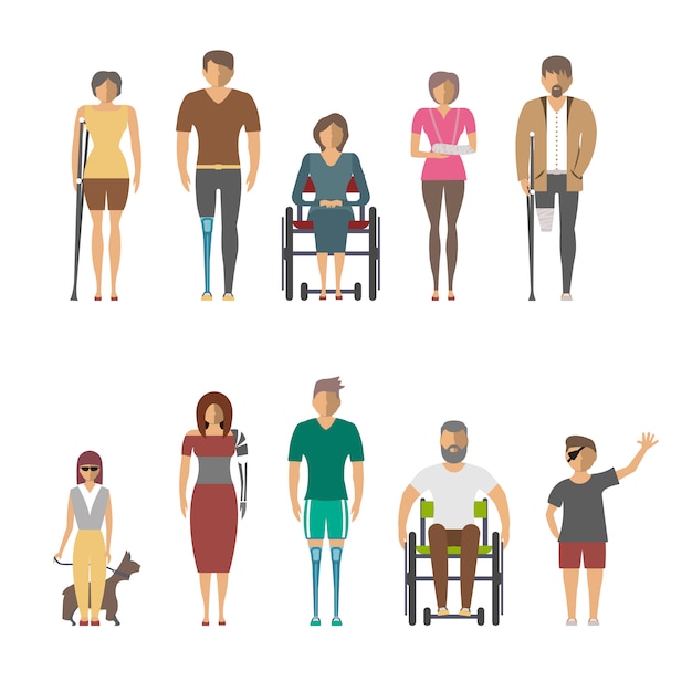 Vector disabled people isolated set in flat design