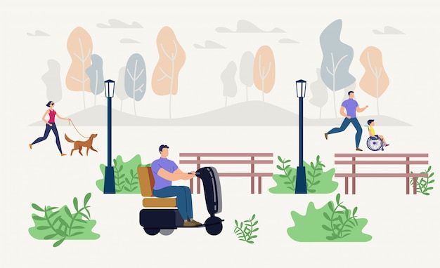 Disabled people outdoor recreation illustration