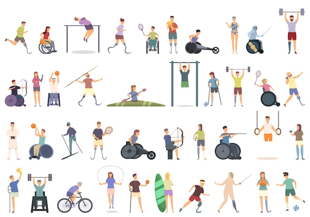 Disabled sport icons set cartoon vector Handicap athlete