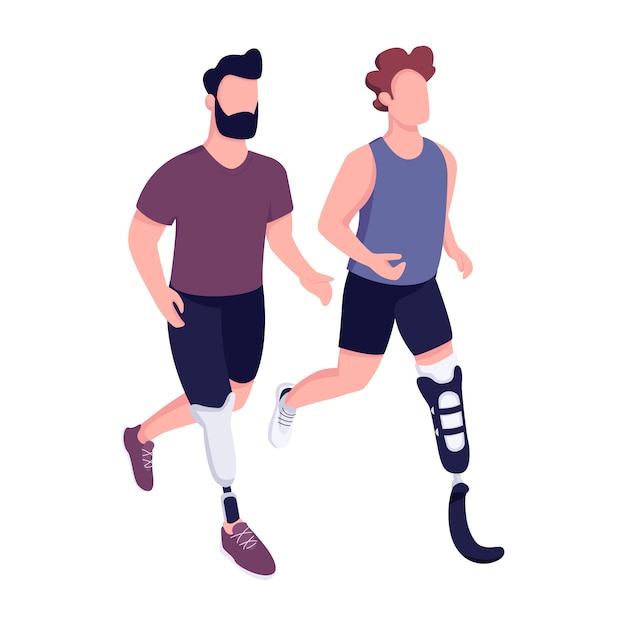 Vector disabled sportsmen race flat color faceless characters