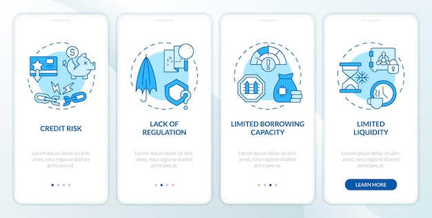 Vector disadvantages p2p loans blue onboarding mobile app screen