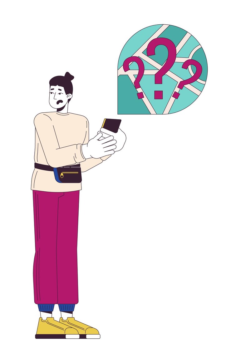 Vector disappointed caucasian man getting lost 2d linear cartoon character