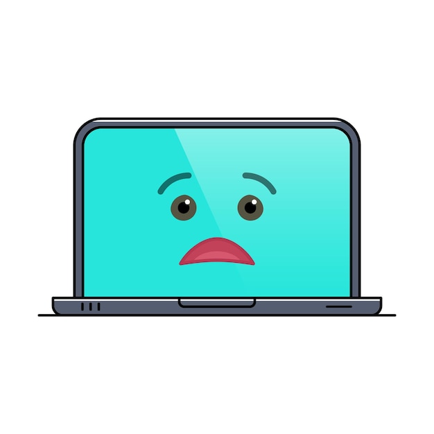 Emoticon isolato computer portatile deluso