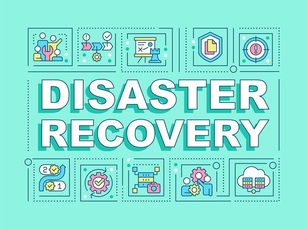 Disaster recovery word concepts turquoise banner