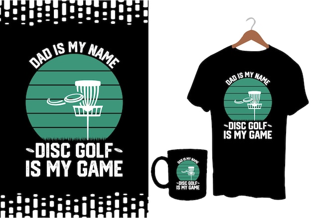 Вектор Игрок в диск-гольф и винтажный ретро-закат, забавный дизайн футболки для диск-гольфа