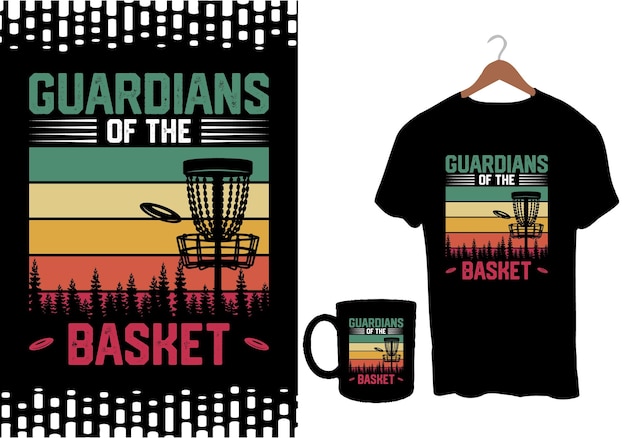 Disc golf player and vintage retro sunset funny disc golf t-shirt design
