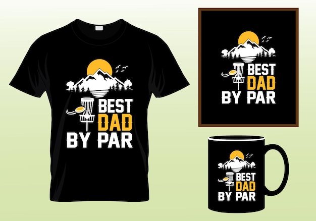 Disc golf player and vintage retro sunset funny disc golf t-shirt design