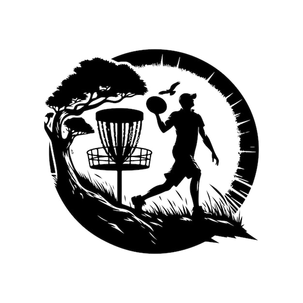 disc golf vector disc golf player and vintage retro sunset funny disc golf