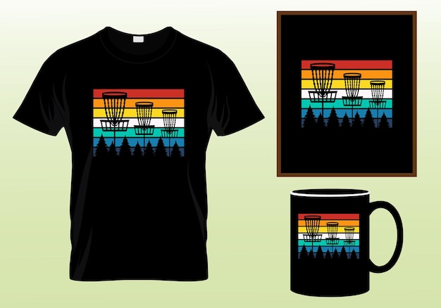 Disc golfspeler en vintage retro zonsondergang grappig disc golf t-shirt ontwerp