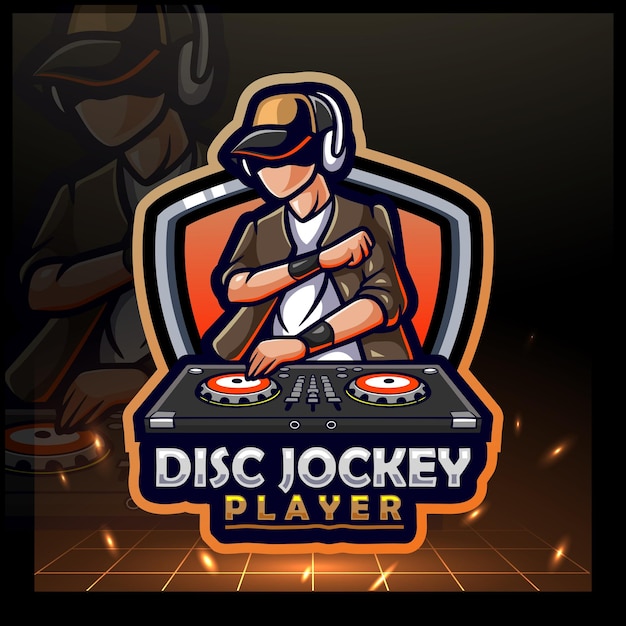 Disc Jockey mascotte e sport logo ontwerp