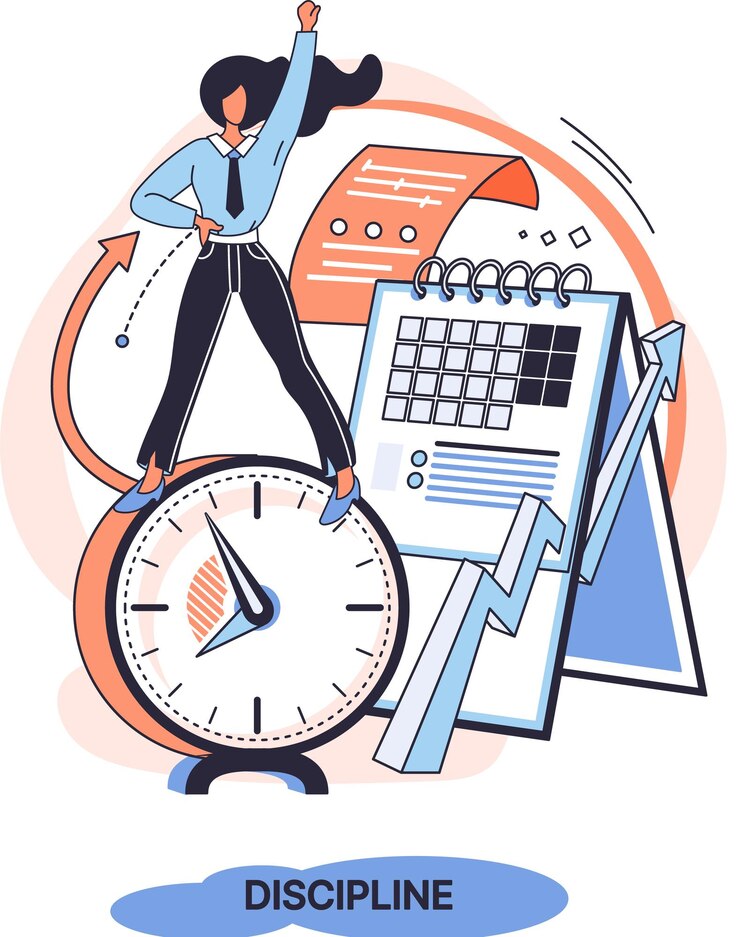 Vector discipline concept icon time management working day idea metaphor daily affairs of person indicators of time for work hobby study rest fulfillment of planned plans according to regulations