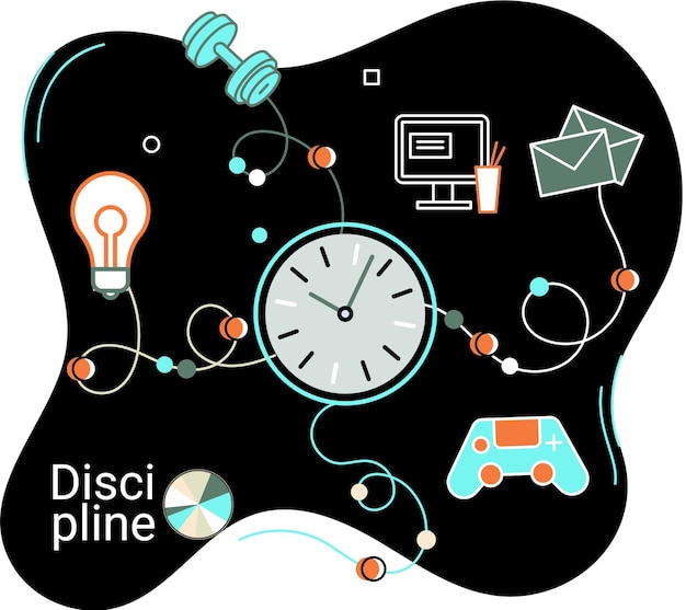 Vector discipline concept icoon time management werkdag idee tijd voor werk hobby en studie