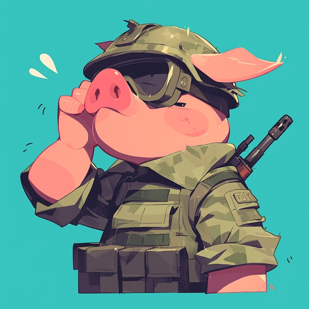 A disciplined pig soldier cartoon style