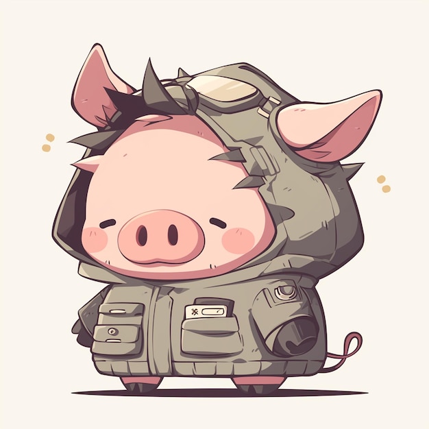 A disciplined pig soldier cartoon style