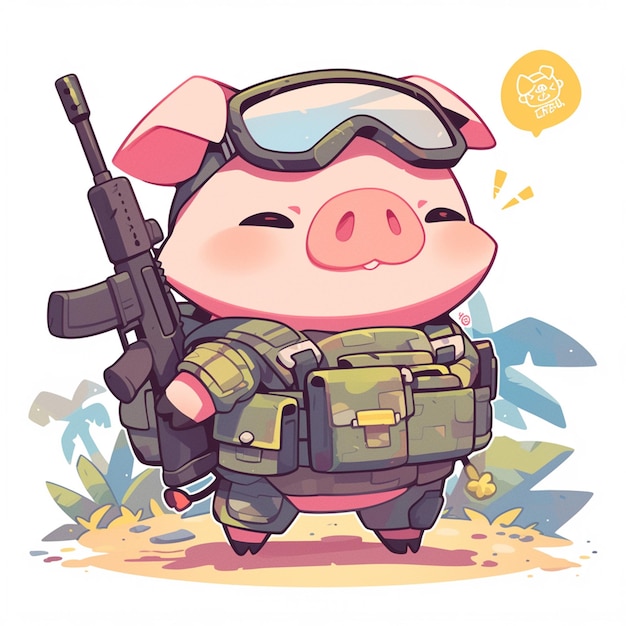 A disciplined pig soldier cartoon style