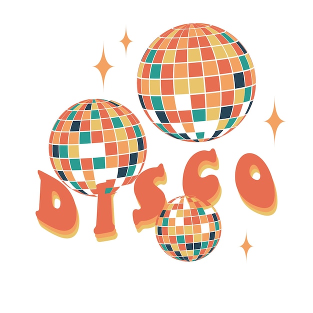 Disco bal sjabloon voor postkaart poster banner disco party groovy retro stile 70s