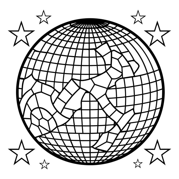 Disco ball Black and white vector illustration for coloring book