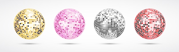 Disco ball set realistic shiny mirror disco ball collection vector