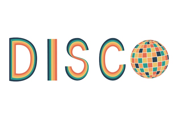 Disco ball template for postcard poster banner disco party groovy clockwork elements in retro