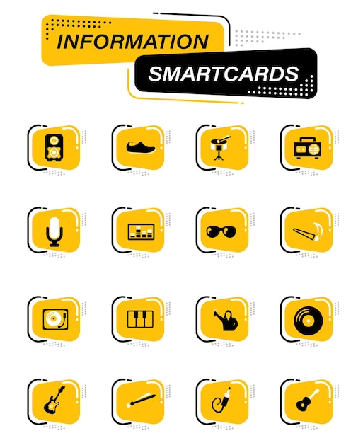 Vector disco or club color vector icons on information smart cards for user interface design