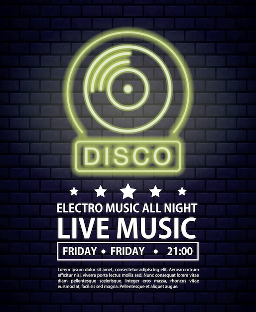 Discoteca electro musica invito poster luci al neon colori