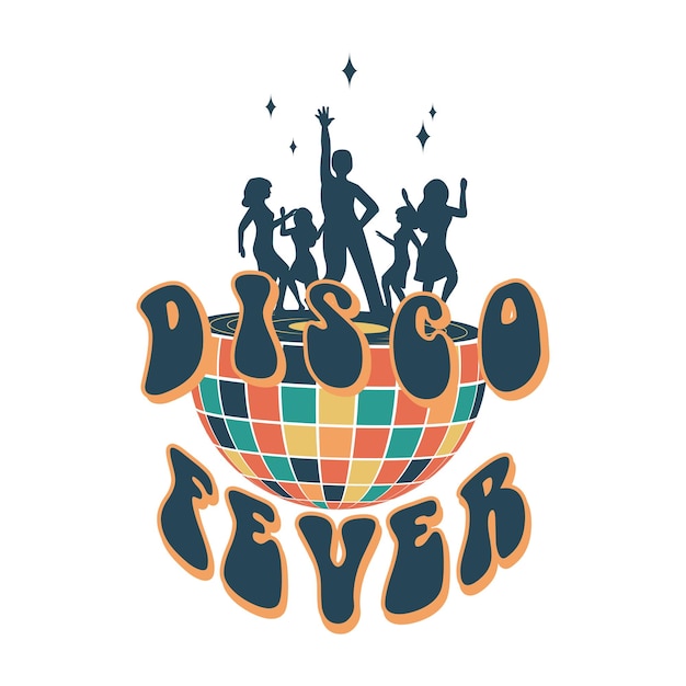 Vector disco fever disco ball groovy clockwork elements in a retro hippie 70s style