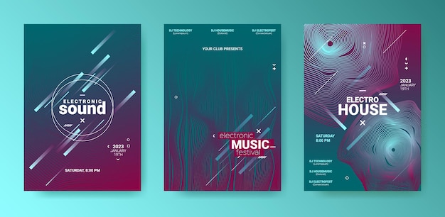 Disco flyers for electronic music festival dj posters templates