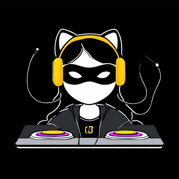 Vector disco jockey dj club night mixer music hand drawn flat stylish cartoon sticker icon concept