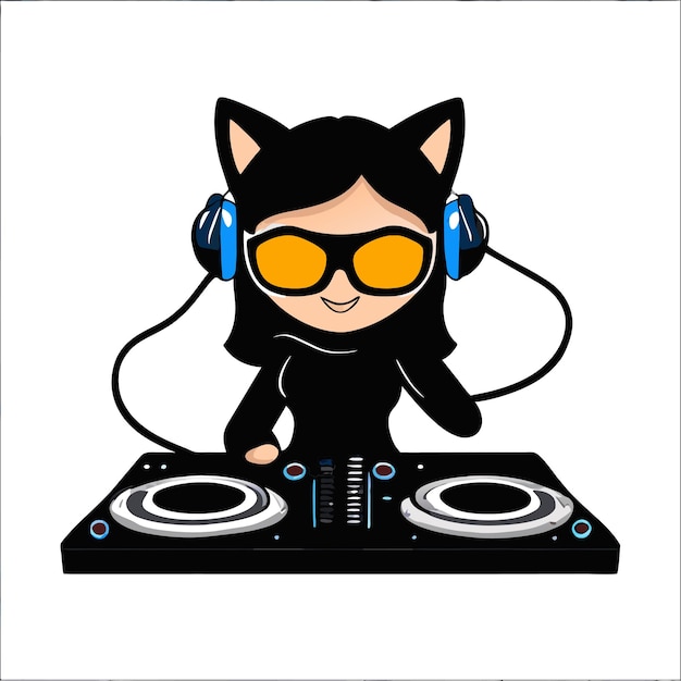 Vector disco jockey dj club night mixer music hand drawn flat stylish cartoon sticker icon concept