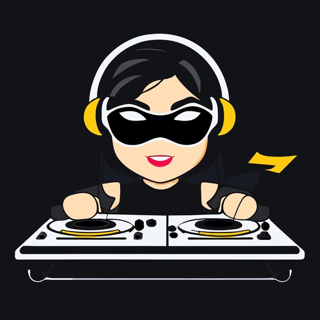 Vector disco jockey dj club night mixer music hand drawn flat stylish cartoon sticker icon concept