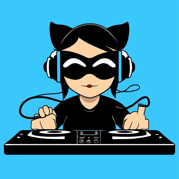 Vector disco jockey dj club night mixer music hand drawn flat stylish cartoon sticker icon concept