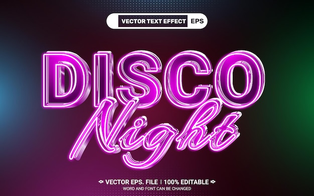 Disco night music party 3d editable shining vector text style effect