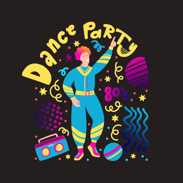 Disco party 70s 80s man dance retro party black poster