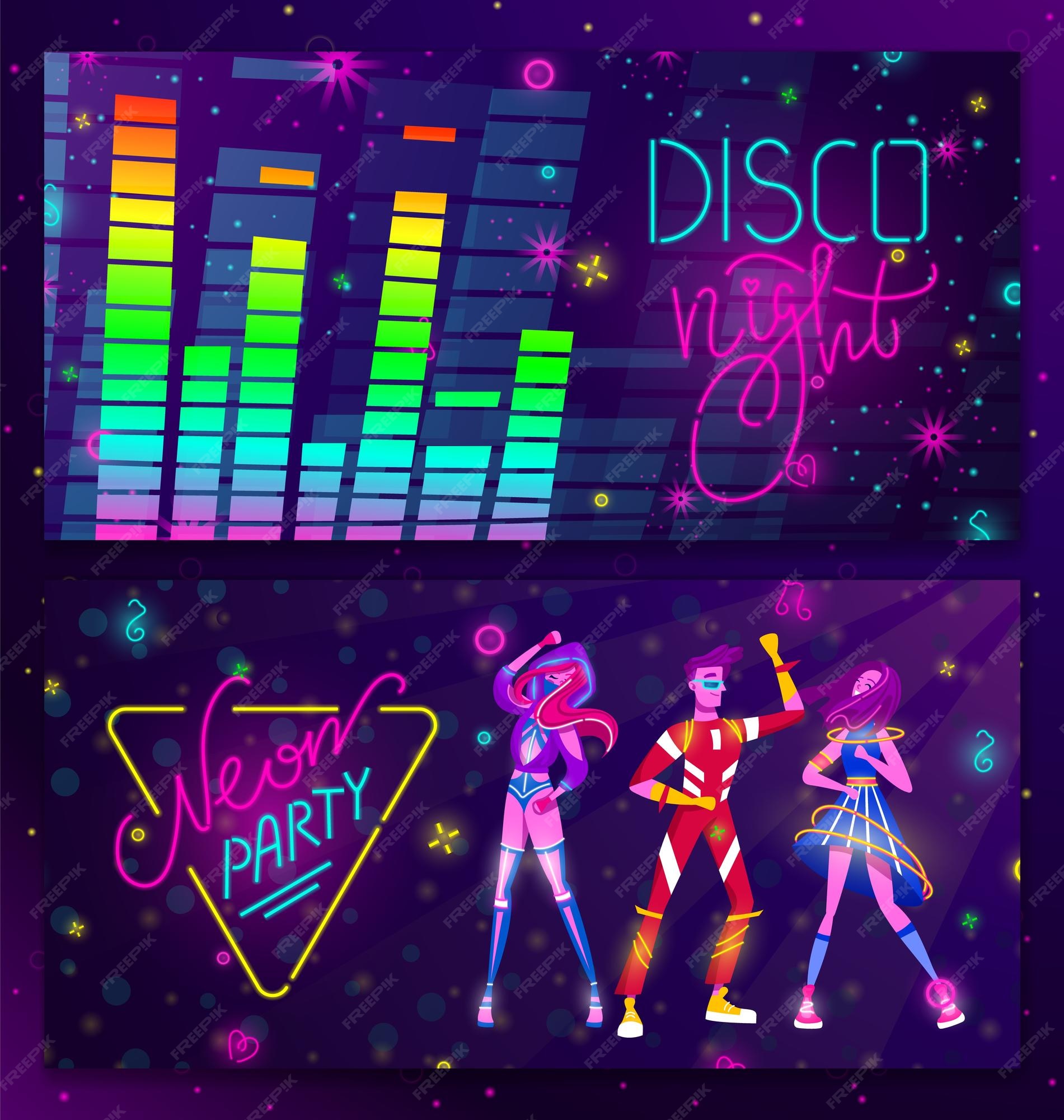 Polijsten Uitbreiding genezen Disco party banner set mensen element decoratie concept decoratief  kleurontwerp in cartoonstijl | Premium Vector