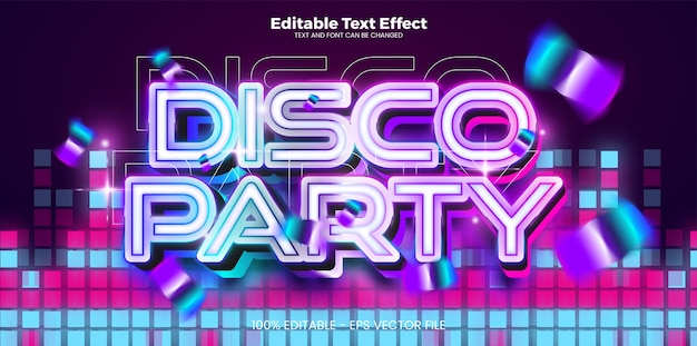 Вектор Редактируемый текстовый эффект disco party в современном трендовом стиле