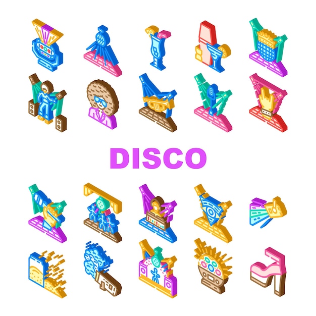 Disco party mode club iconen set vector