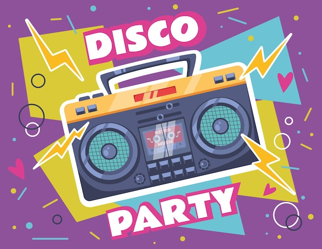 Vector disco party radio retro music funky poster concept flat graphic design illustration