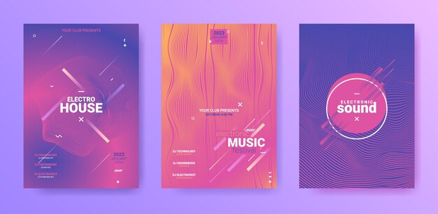 Vector disco posters set for electronic music festival