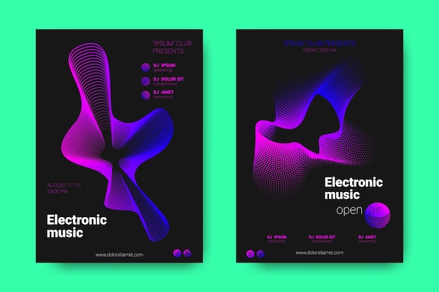 Poster da discoteca impostati per il festival di musica elettronica