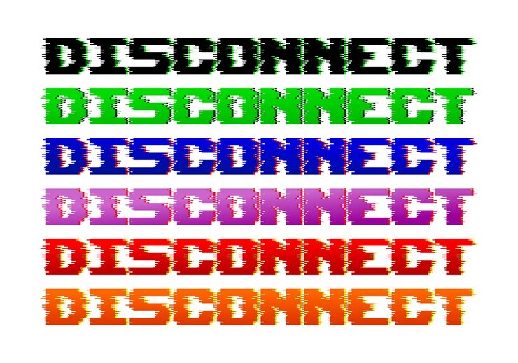 Vector disconnect text in glitch effect pixelated font on techno concept
