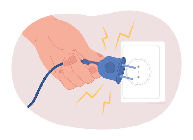 Disconnecting power cord 2D vector isolated spot illustration