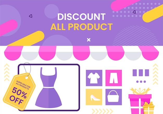 Discount background template hand drawn cartoon flat illustration