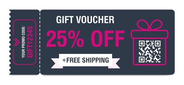 Premium Vector | Discount coupon 25 percent off gift voucher with qr ...