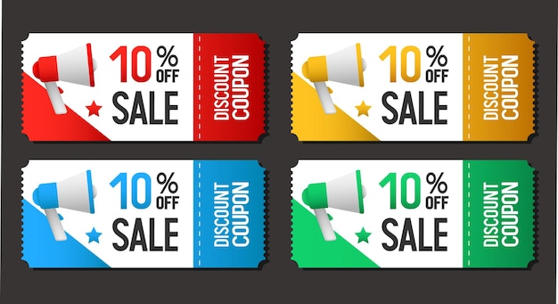 Discount coupon set Vector illustration isolated on gray background