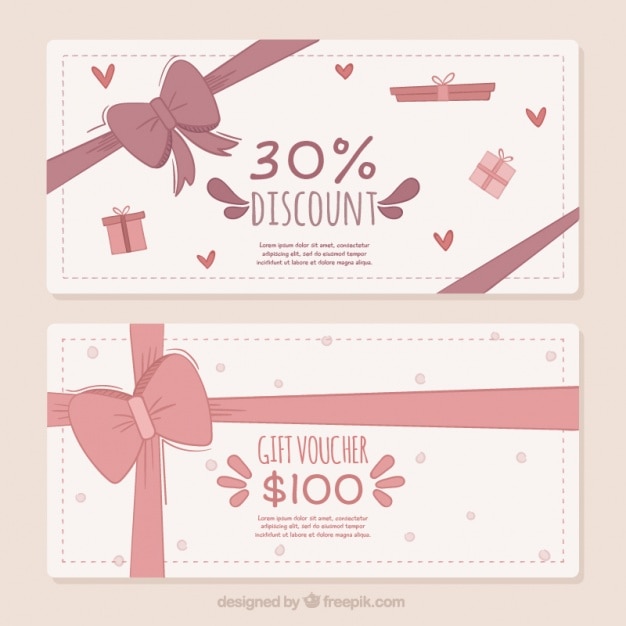 Discount coupons with hand drawn bows