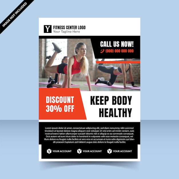 Discount fitness center red flyer template design