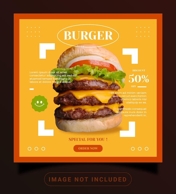 Promozione del menu di cibo scontato instagram post sui social media con modello di banner dal design vintage retrò