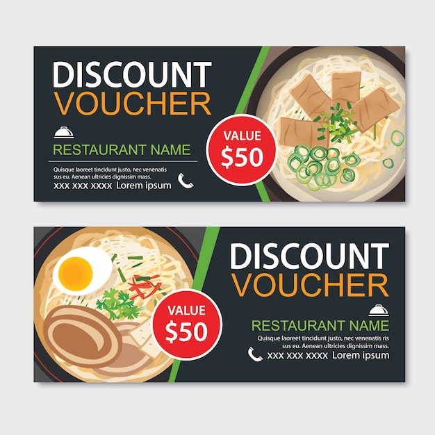 Vector discount gift voucher asian food template design.noodles set