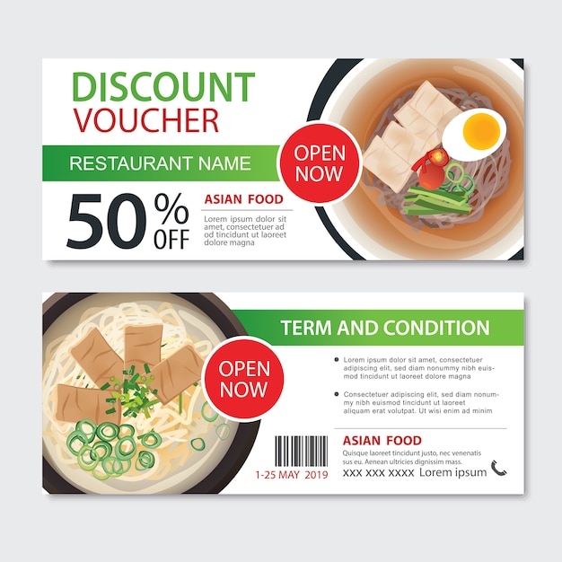 Discount gift voucher asian food template design.Noodles set