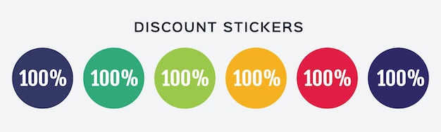 Discount icons set in flat design with 100 percent